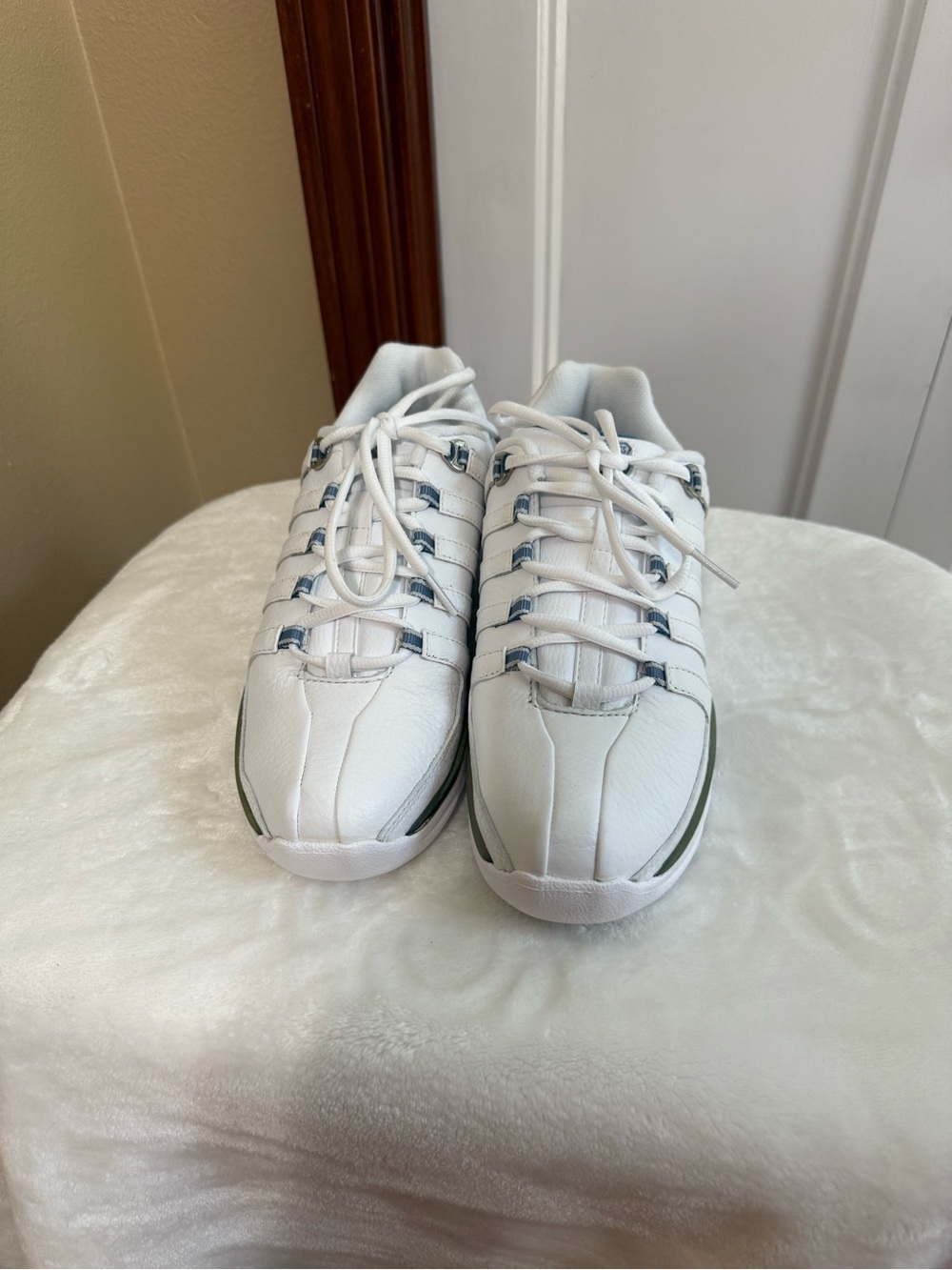 K-Swiss White and Blue Women’s Athletic Sneakers